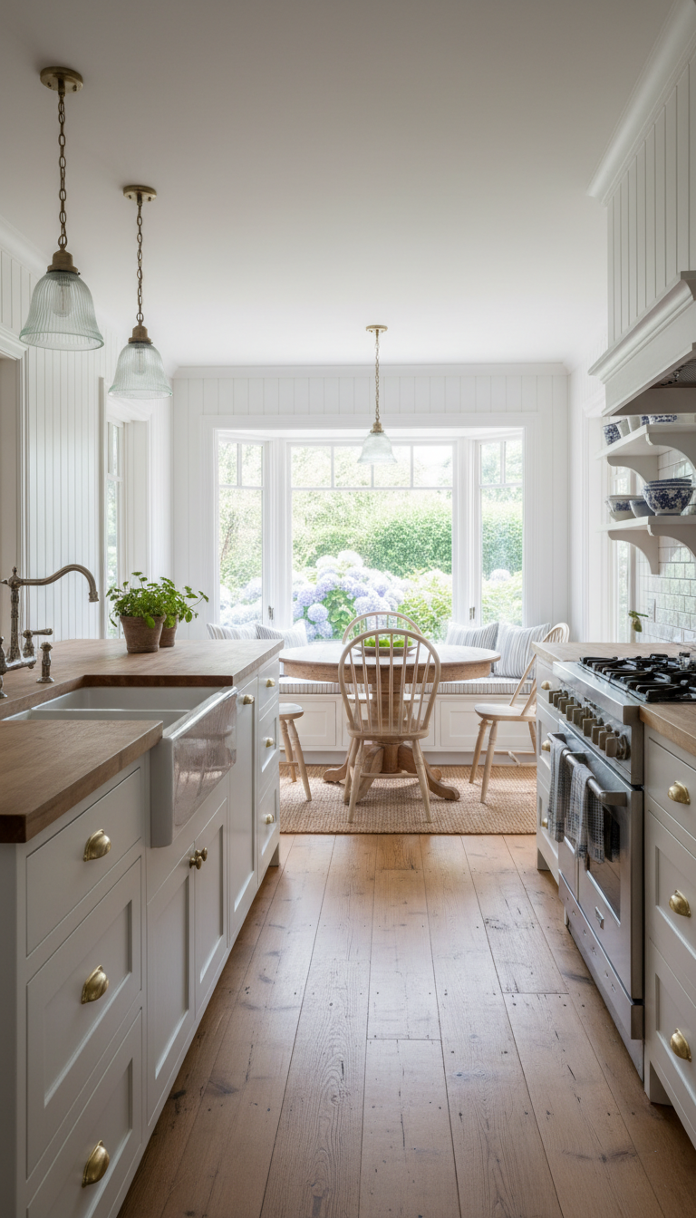 new england style kitchen, do not include people or pets